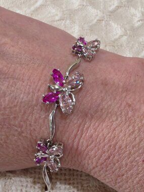 Stunning Butterfly Bracelet in Sterling Silver with Light and Dark Pink CZ Gems